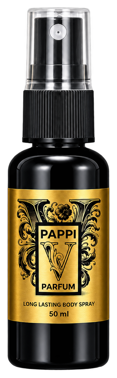 Pappi Parfum 20% everyday body spray bottle on a transparent background