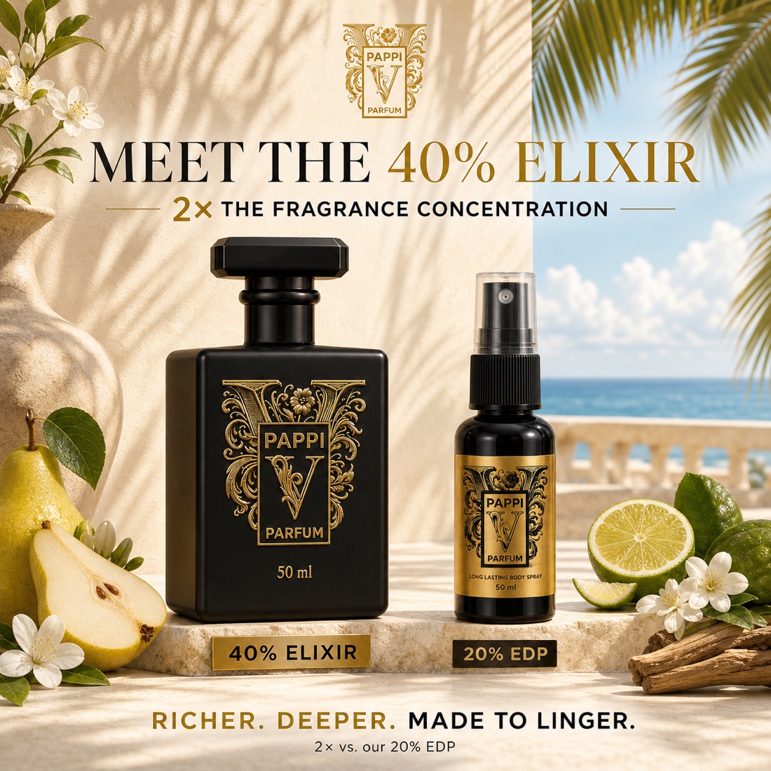 Pappi 40% Elixir compared with 20% Parfum