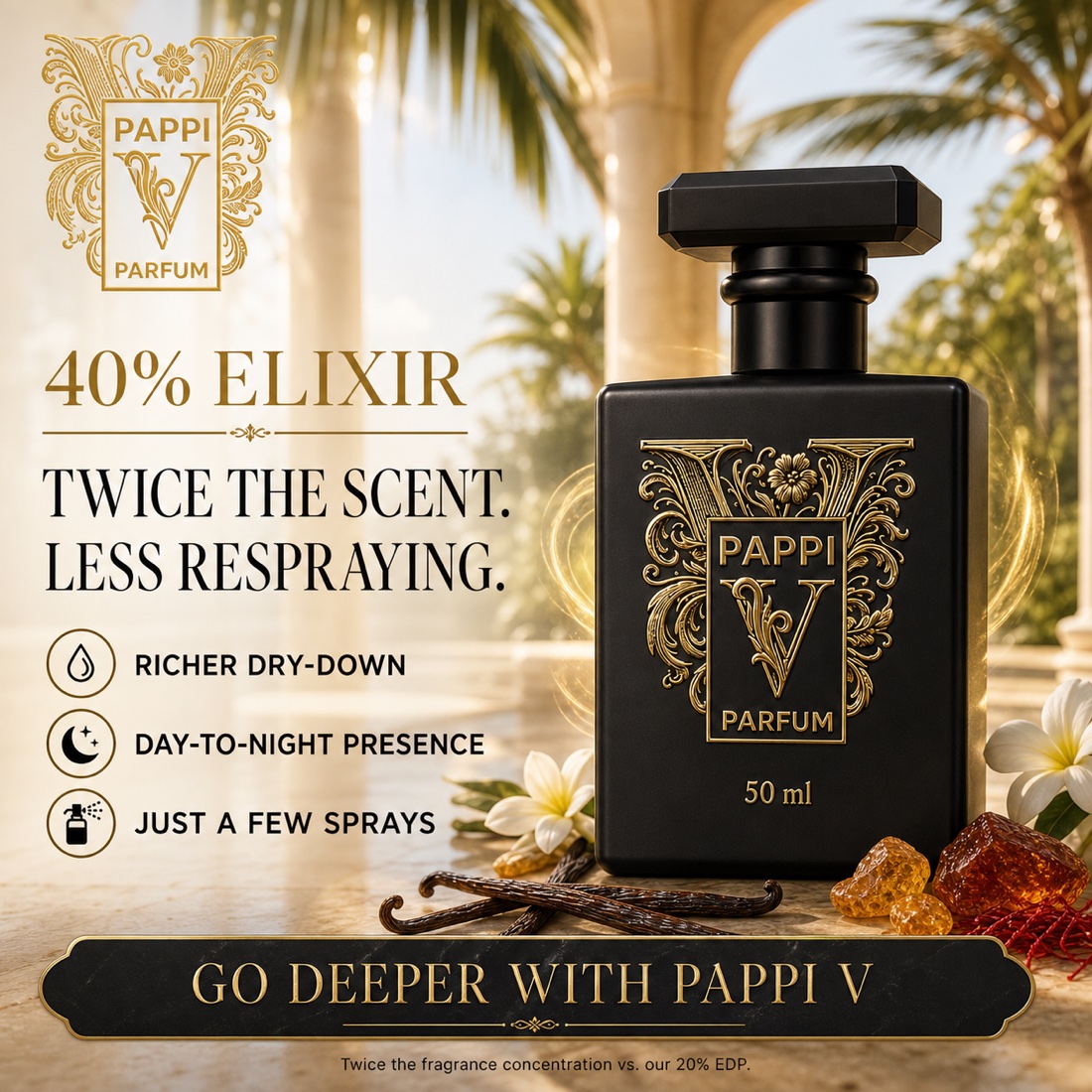 Pappi 40% Elixir benefits and 50 ml bottle
