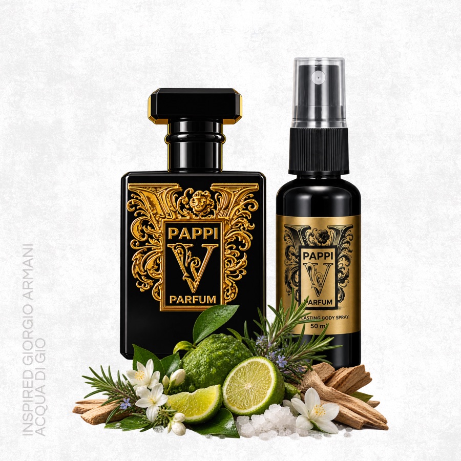 Pappi Acqua DG Parfum and Elixir with bergamot, sea salt and woods
